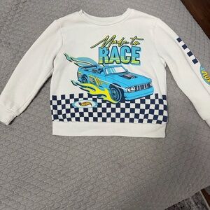 Light grey Sweatshirt with Blue Race Car Graphic